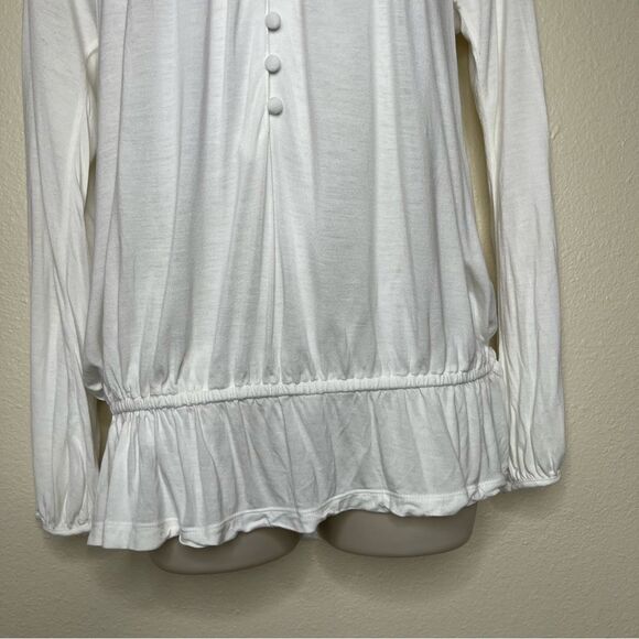 Old Navy Boho Ruffle Neck Long Sleeve Peplum Cream Rayon Shirt Women Medium - Picture 4 of 16